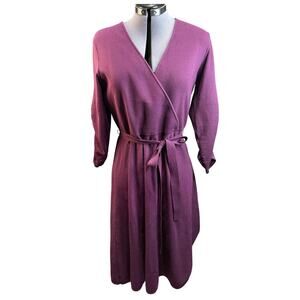 Eliza J Purple Aubergine Faux knit wrap dress ruched sleeves Size XL